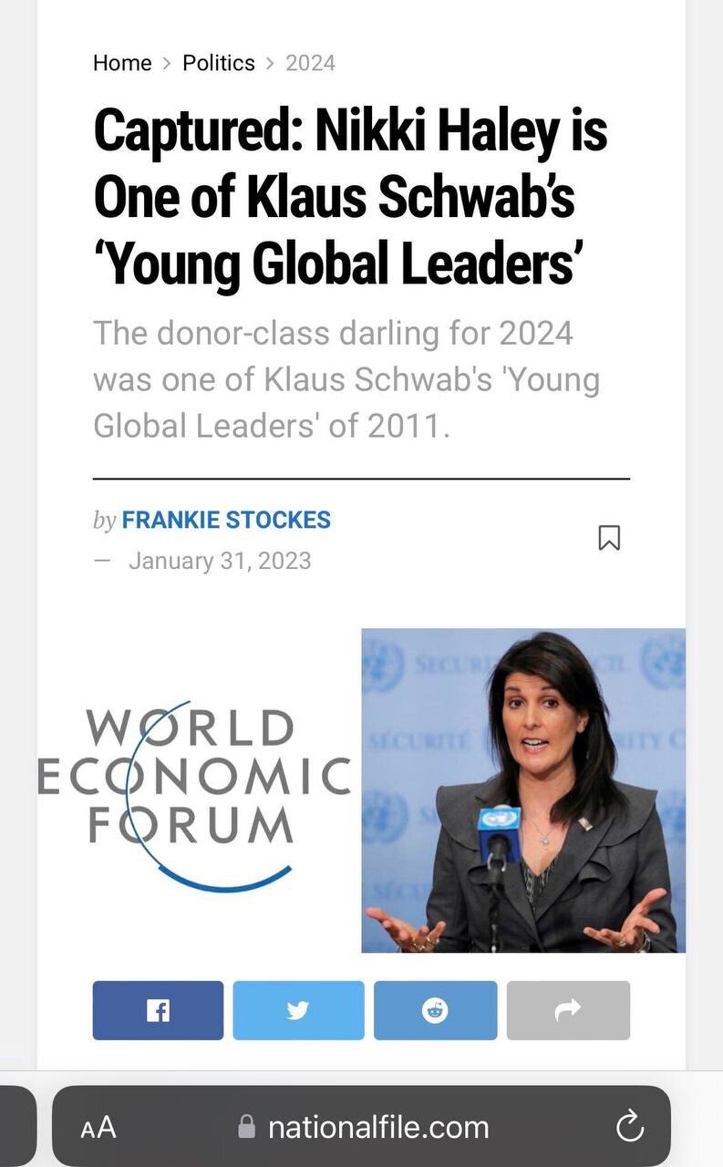 @lexlothar214782 Nikki (Which is not her real name) is endorsed by the WEF 🙄Nikki the Bozo clown will stay in govern...