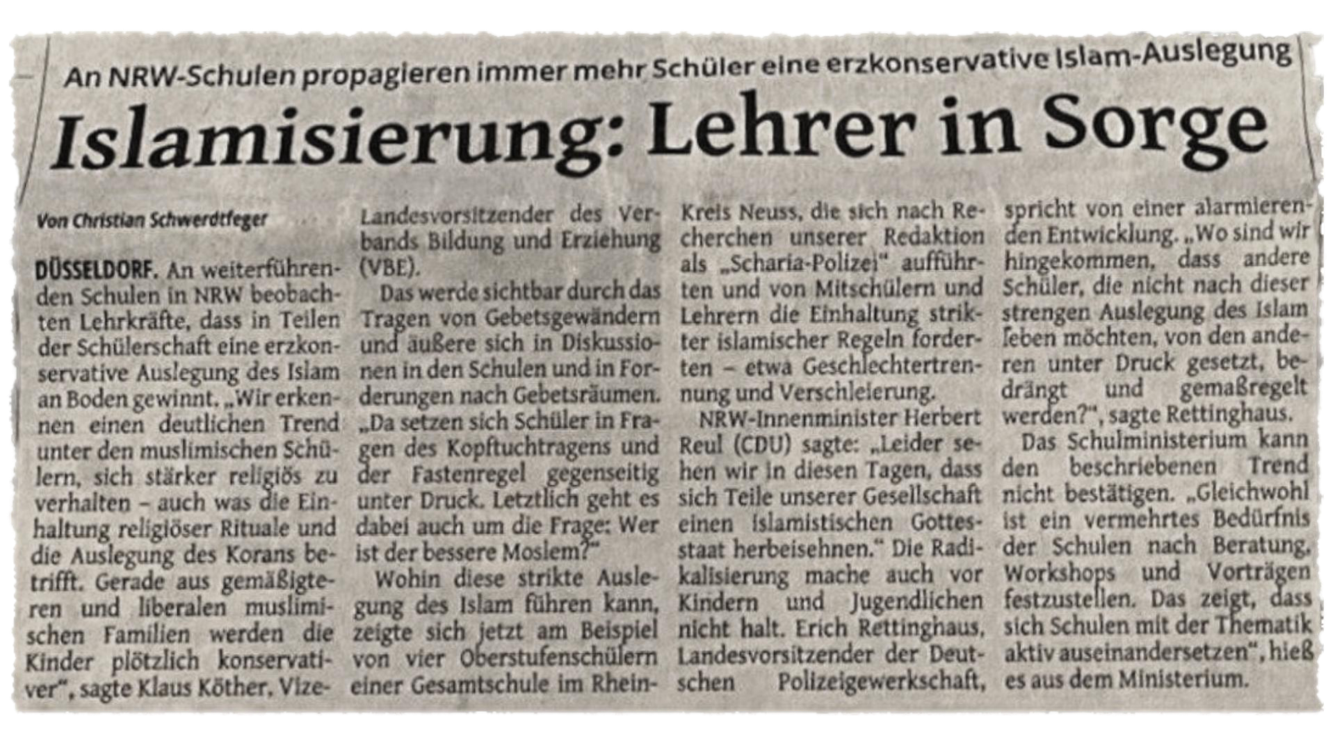 Islamisierung an Schulen in NRW schreitet voran

Die Westdeutsche Zeitung vom 13. Januar berichtet ü...