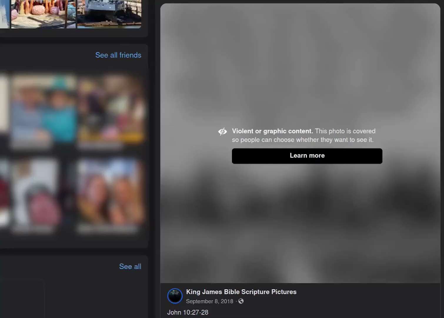 Facebook covers scripture as "violent" and "graphic".
