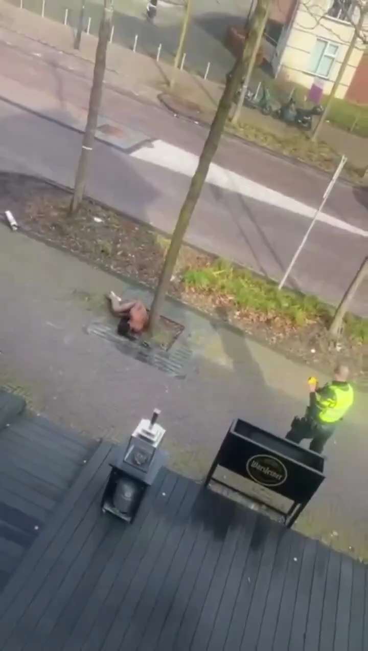 After an ILLEGAL MUSLIM  migrant disturbed passers-by by walking naked down a street, Dutch police r...