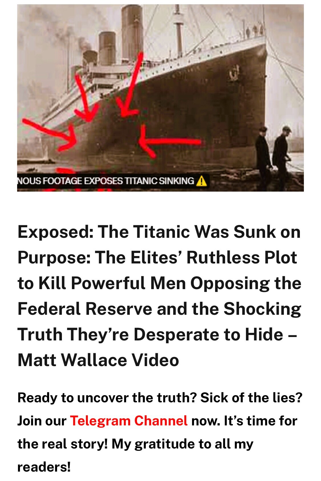 泰坦尼克号是故意沉没的。精英们杀害反对美联储的权势人物的残忍阴谋…… 泰坦尼克号的沉没导致 2,200 名乘客和船员中 1,523 人丧生。约翰·雅各布·阿斯特四世、本杰明·古根海姆、伊西多·斯特劳斯...