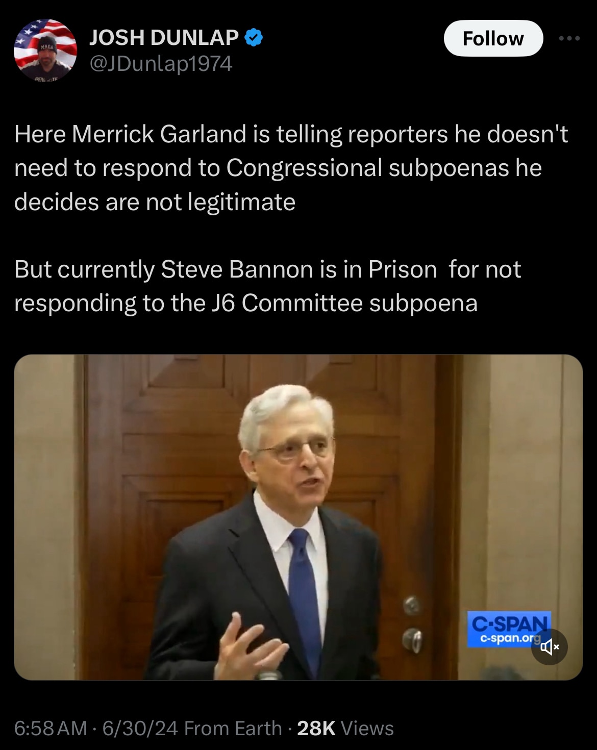 Garland is a Criminal 

https://x.com/jdunlap1974/status/1807413382896648377?s=46&t=ECqdZL_9ZGFJGqr2...