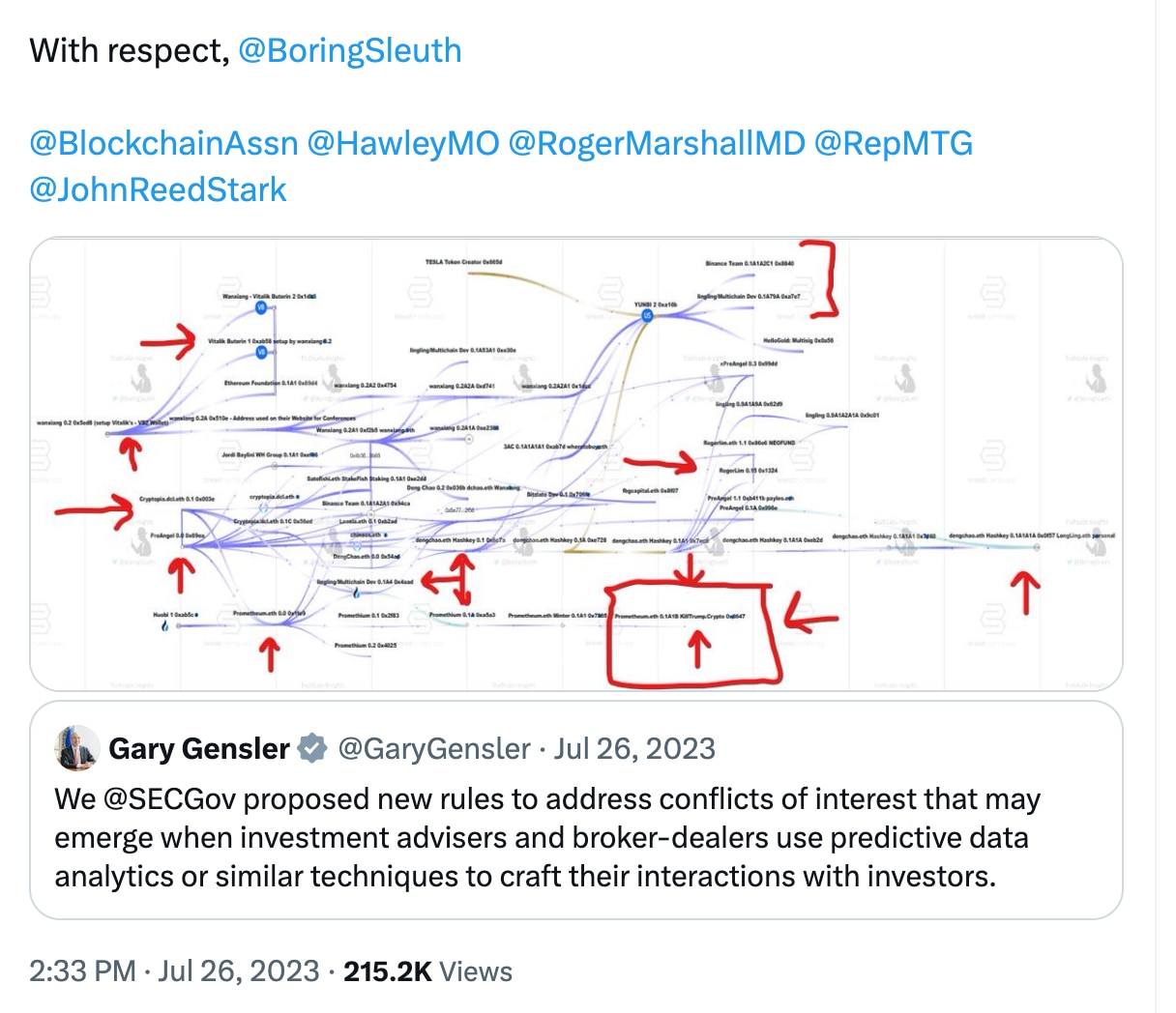 这是2023年 #truthlab 发布的一条推文，指出中共控制的公司Prometheuminc拥有并控制 #KillTrump domain，包括KillTrump.eth and KillTrum...