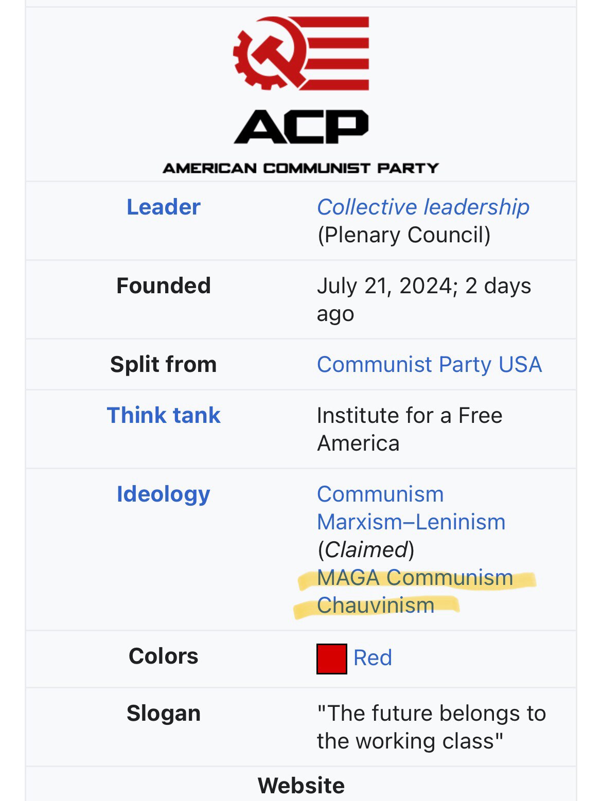 New narrative straight from wikipedia…MAGA Communism 🤡🤡🤡