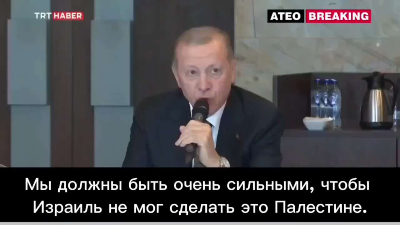 Erdogan: We must be very strong so that Israel cannot do this to Palestine.  Türkiye can enter Israel in the same way as Karabakh and Libya.  We will do the same with them.  There's no reason not to do this.  We just have to be strong so we can take these steps. 

https://x.com/vicktop55/status/1817777960356647040?t=2myIAhY2d7DnE5yd6kLcBA&s=19