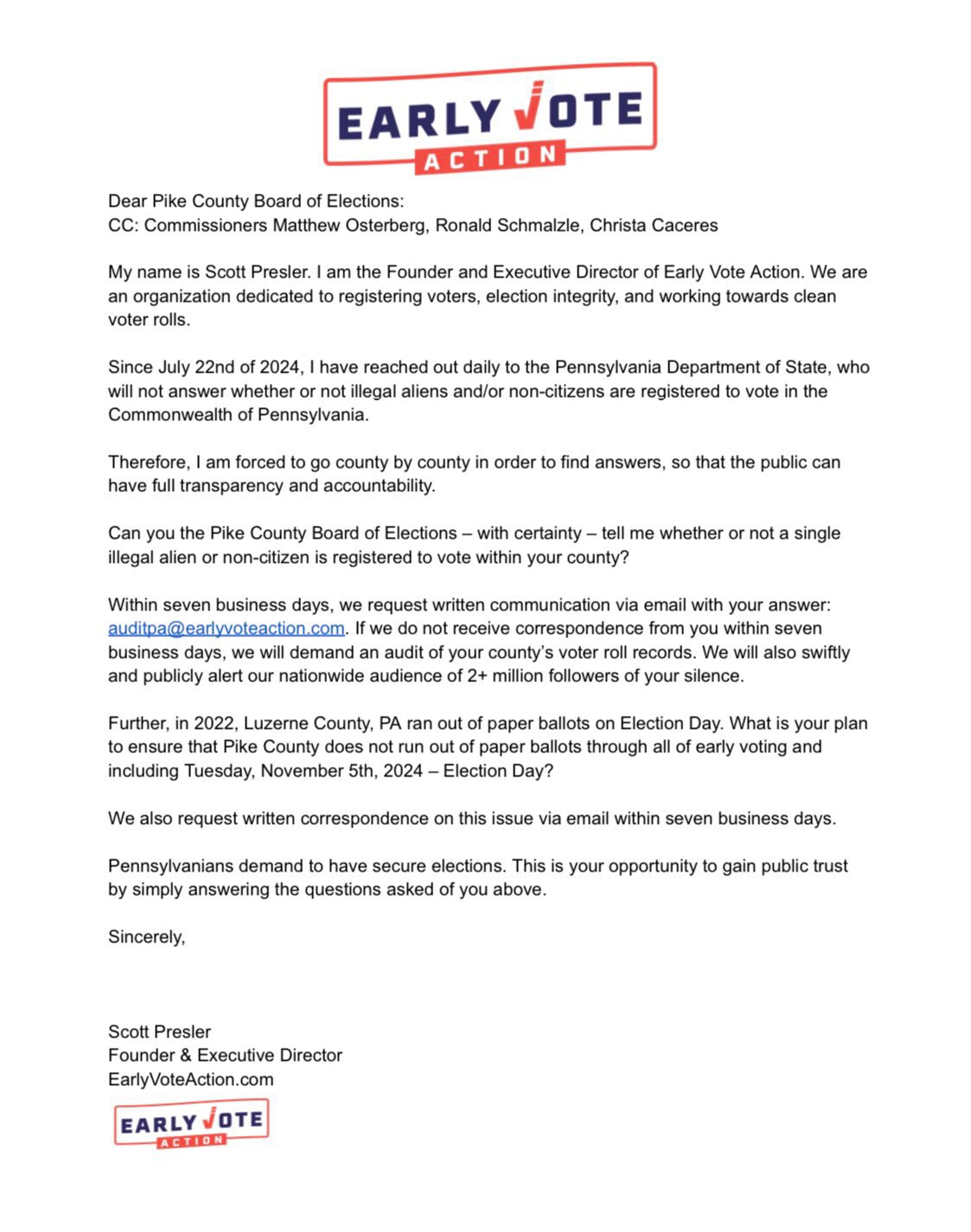 Just delivered this letter to the Pike County Board of Elections.

Both Ohio & Virginia have removed...