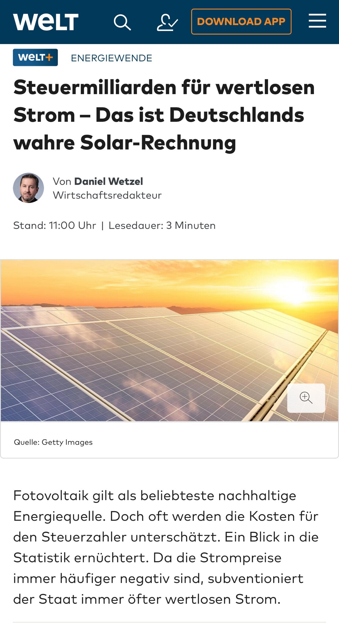 „Die Überschüsse senken die Strompreise an der Börse dann auf null. Das macht den Solarstrom in dies...