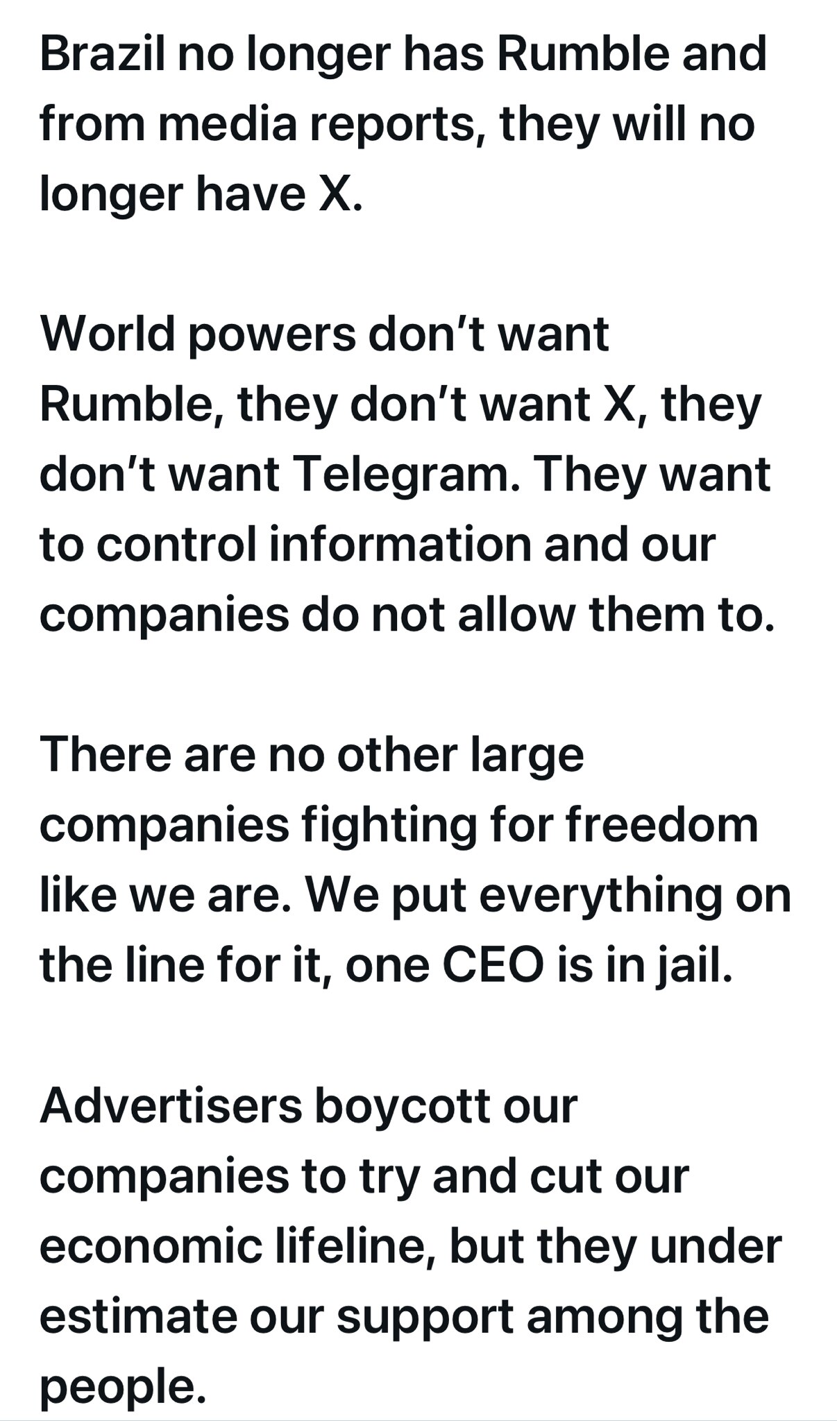 【 #007file #2024大选年 #美日 #媒体战】

🚨#rumble CEO #chrispalovoski 说：
 巴西不再有Rumble，从媒体报道中，他们将不再有 #X。
    世...