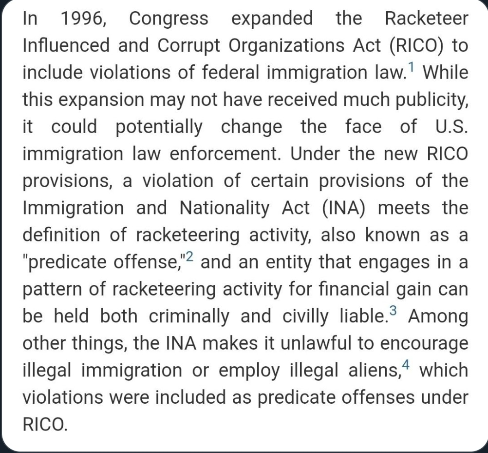 WiseEnough on GETTR : Encouraging #illegalimmigration is a RICO predicate offense. This wouldn't be a viable lawfare strategy against members of the Bi...