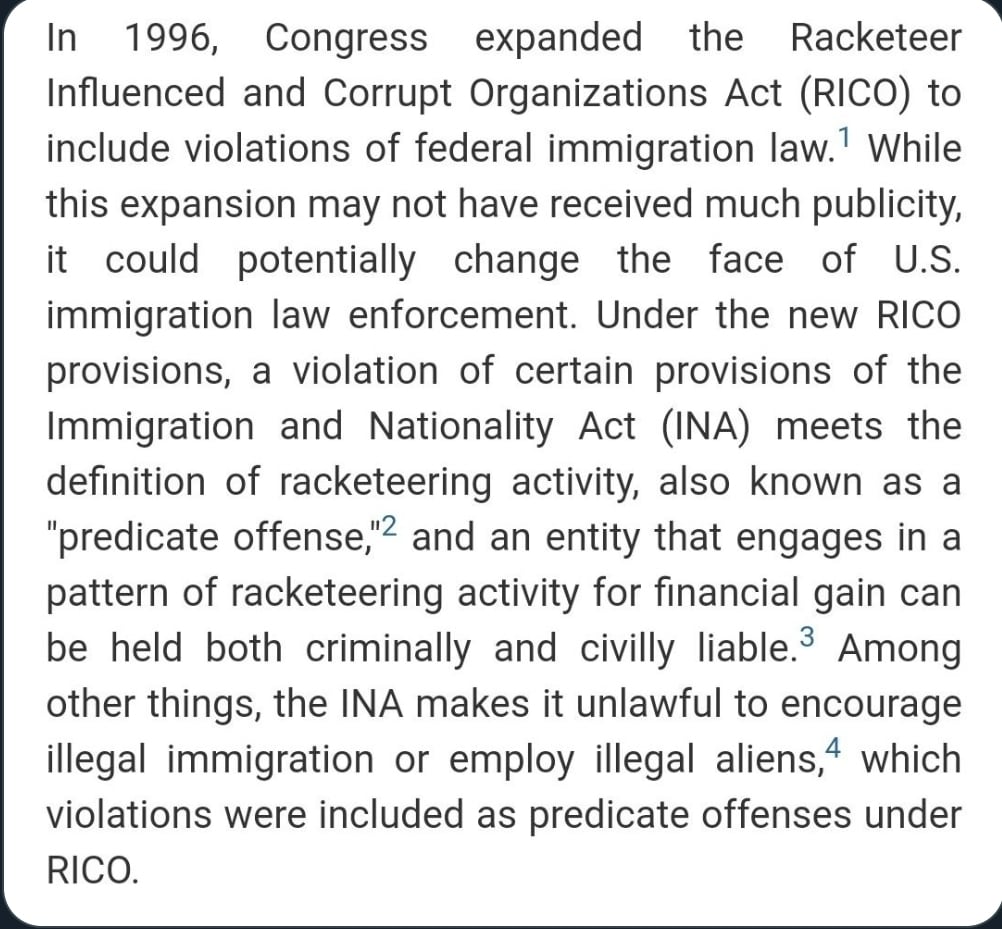 Encouraging #illegalimmigration is a RICO predicate offense. This wouldn't be a viable lawfare strat...