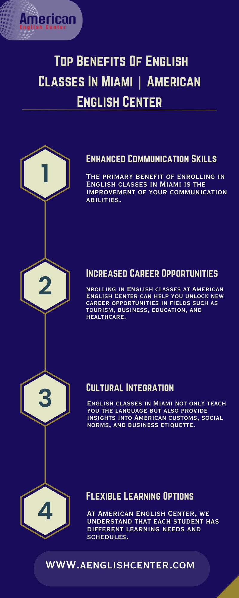 Unlock your potential with our ESL classes Miami. Designed for learners of all levels, our interactive courses focus on improving your English skills in speaking, listening, reading, and writing. With experienced instructors and a supportive community, you’ll gain confidence and fluency in no time. Join us today and start your language journey! Visit us more information.
https://aenglishcenter.com/