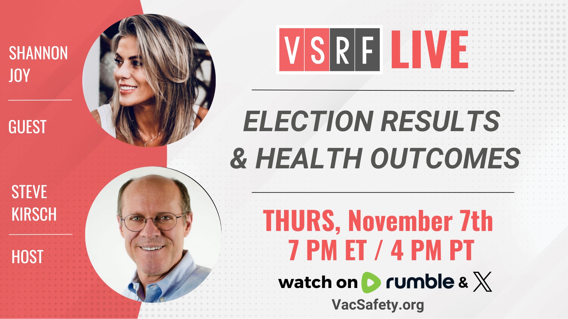 There’s no question this week’s #Election2024 will have tremendous impacts on the health freedom movement. Will we step into a health renaissance where we once again return to our roots of healthy eating and clean living? Or are we doomed to descend deeper into a dark age of disease and pharma destruction? Either way, the die will have been cast this week.

Following the pivotal election day on November 5th, there’s no one better to break down what is at stake, and what we likely have in store for us under a new administration than journalist @ShannonJoyRadio
 
As always, join us and bring your friends!

https://rumble.com/c/VaccineSafetyResearchFoundation
