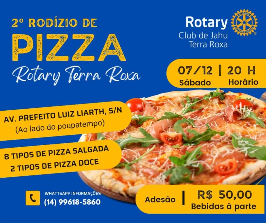 Texto do Rotary Club de Jahu - Terra Roxa:

Venha participar do 2° Rodízio de Pizza do Rotary Club d...