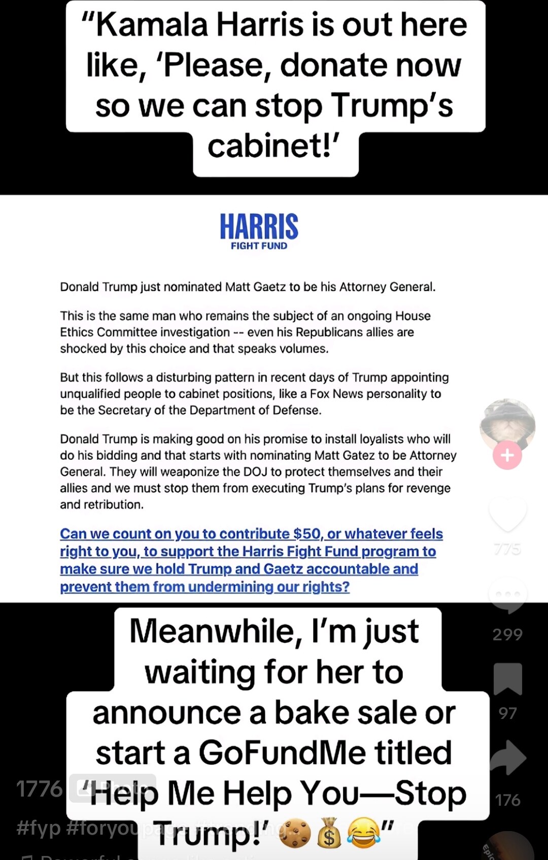 Oh my...THE MATT GAETZ APPOINTMENT HAS KAMALAS PANTIES IN A TIGHT KNOT....

SHE HAS STARTED A "HARRI...