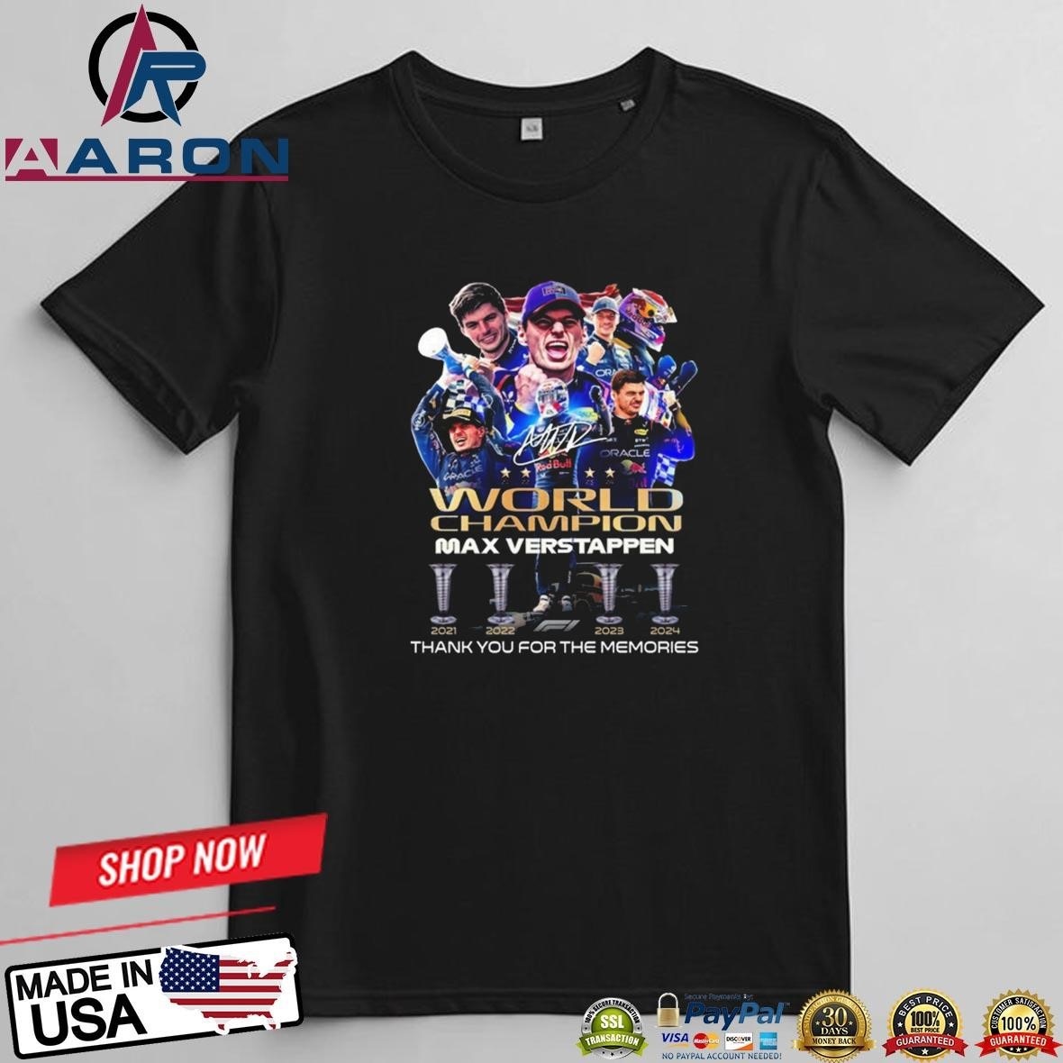 World Champions Max Verstappen Thank You For The Memories Signatures T-Shirts

Buy it: https://aaron...