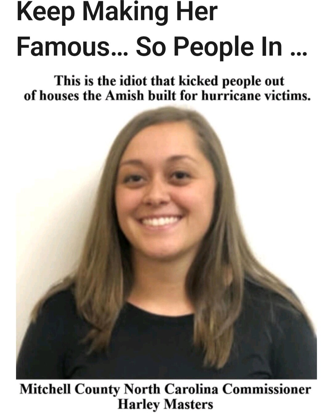 DEMONRAT MORON ,,MAKE HER SLEEP IN A TENT !!
SHE IS PUNISHING CAROLINANS AND THE AMISH FOR VOTING FO...