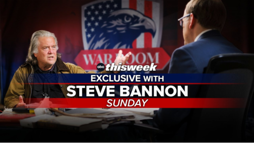 ABC News’ Jonathan Karl interviews former White House Chief Strategist Steve Bannon on “This Week.”