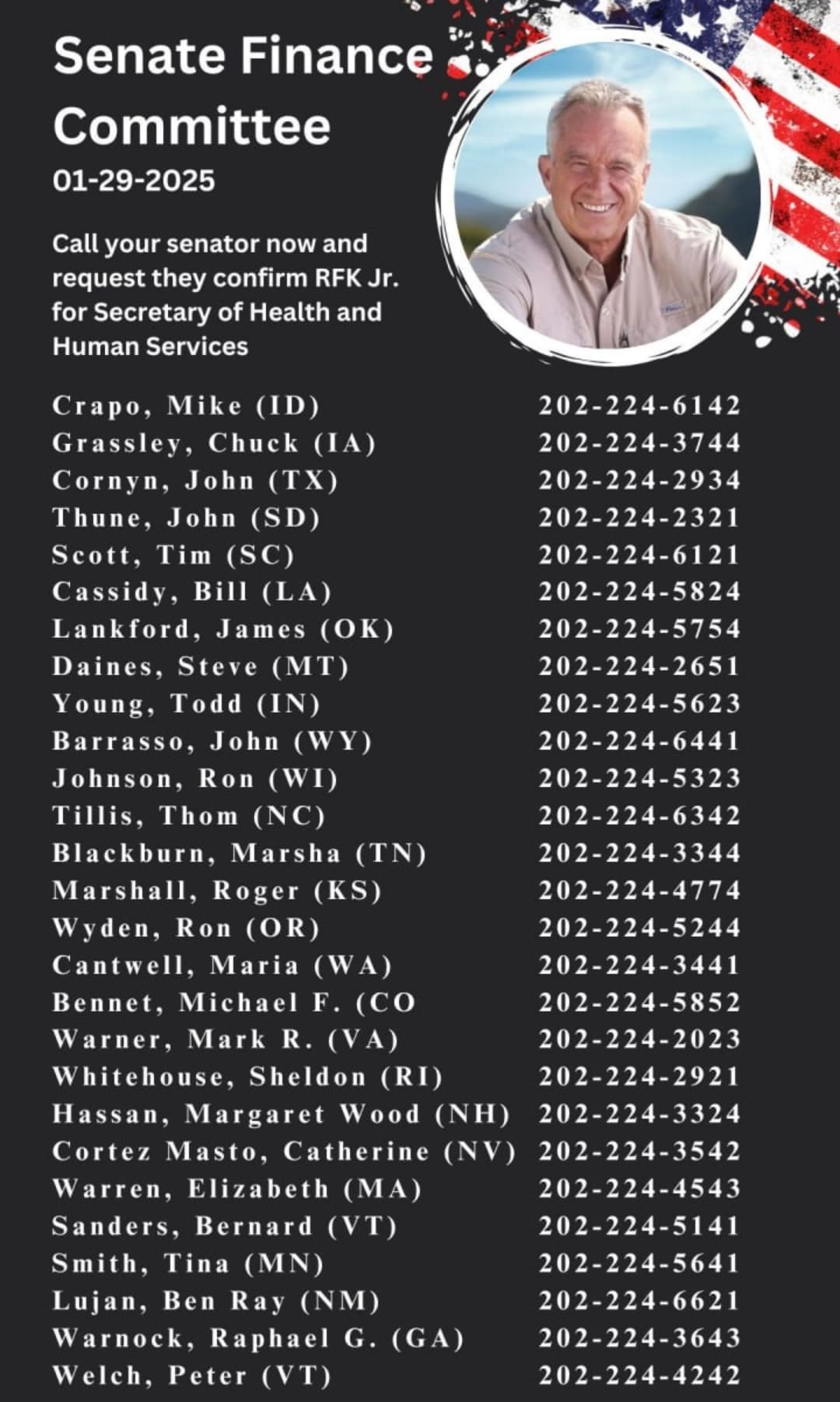 Call your Senators to confirm RFK Jr.
#ConfirmThemAll #MAHA @ROBERTKENNEDYJR #RFKJR #TRUMP