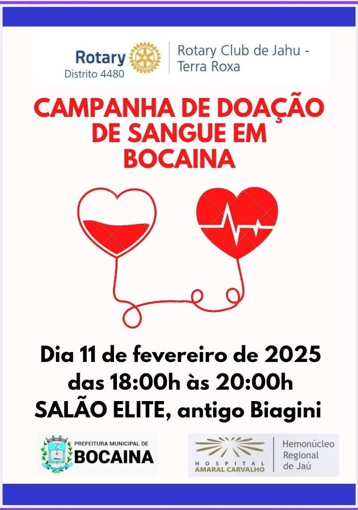 Texto do Rotary Club de Jahu - Terra Roxa:

Nesta próxima terça-feira, à partir das 18 horas, em par...