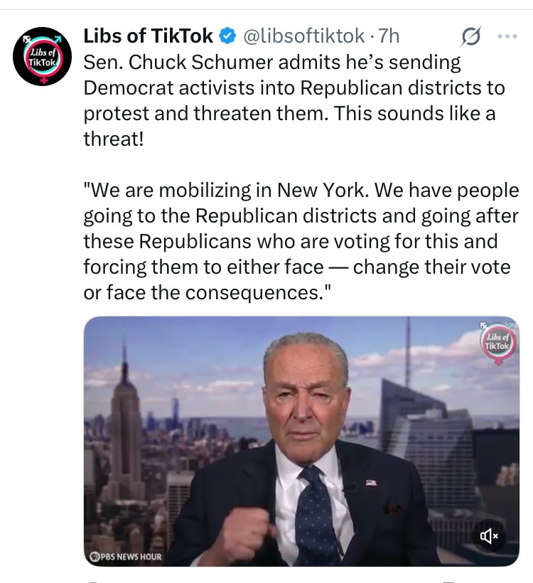 ADMITS ! HELL HE’S TELLING THEM ON NATIONAL TV
SCHUMER WORTH 81 MILLION HAS NO BUSINESSES OR OTHER MEANS OF MAKING MONEY OTHER THAN CONGRESS !
And That Whistleblower From Ukraine Had Schumer On His List Showing The Money Laundered From Ukraine !
That Is In The Millions !
He Wants DOGE And Elon Stopped At All Costs !