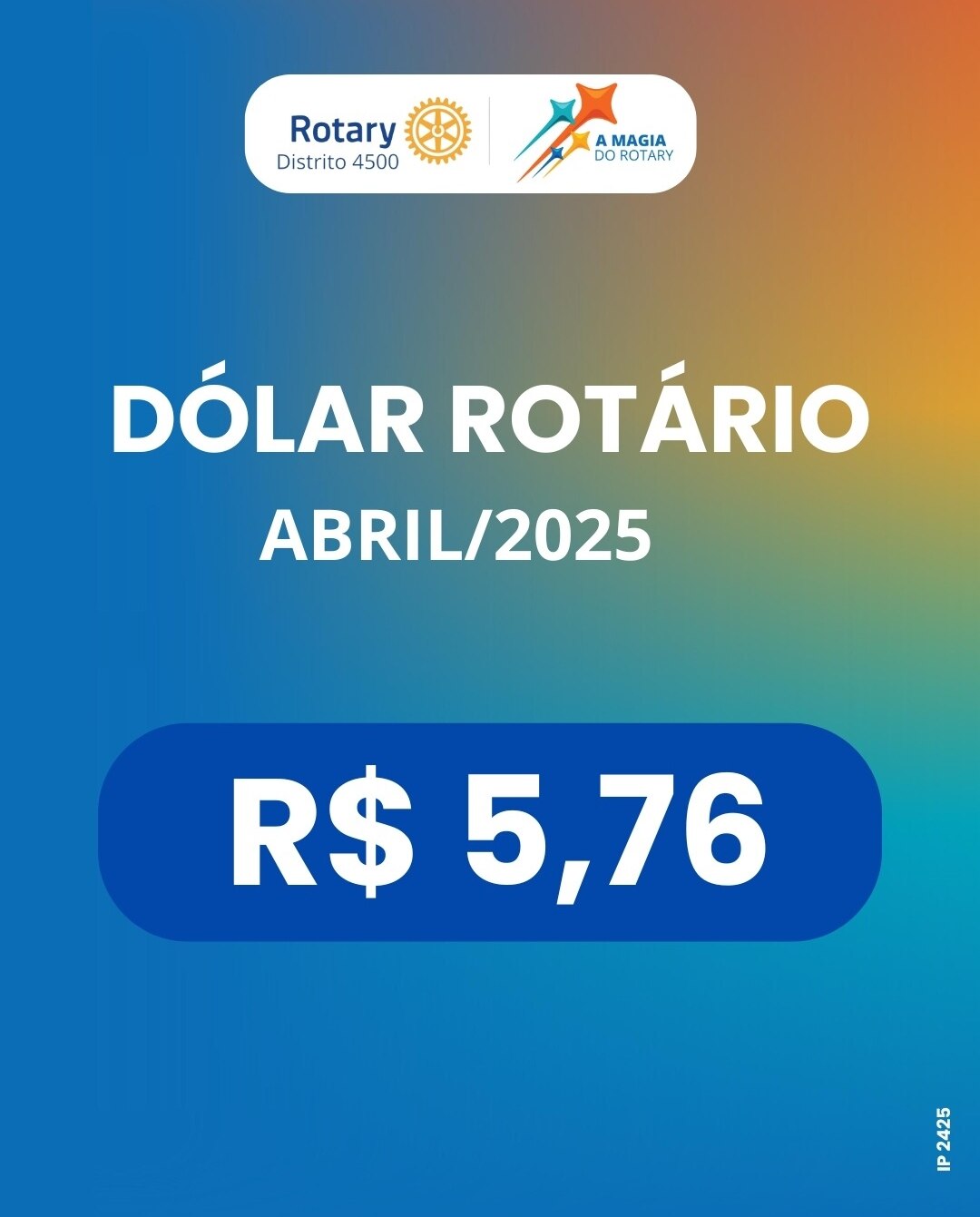 Dólar Rotário – Abril/2025

O valor do Dólar Rotário para abril de 2025 foi definido em R$ 5,76

htt...