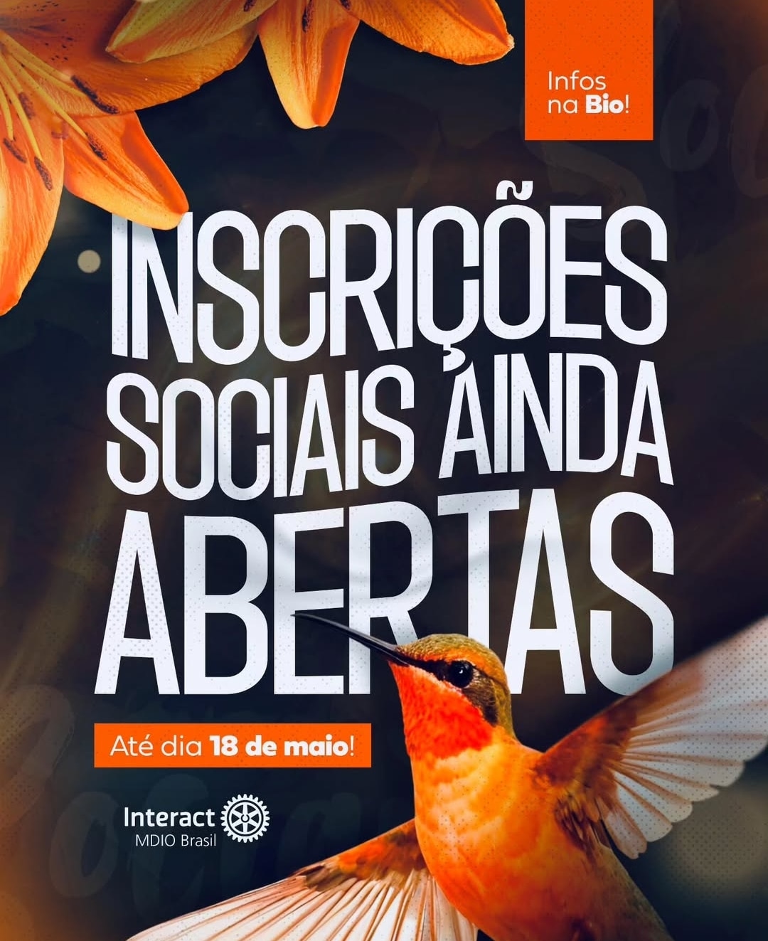 Texto do MDIO Interact Br:

 INSCRIÇÕES SOCIAIS AINDA ABERTAS!

Se você ainda não garantiu sua vaga,...