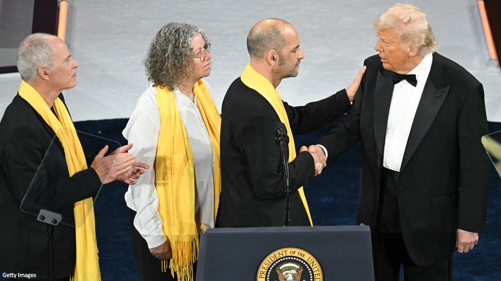 Two former hostages held by Hamas publicly thanked President Donald Trump at the National Republican...