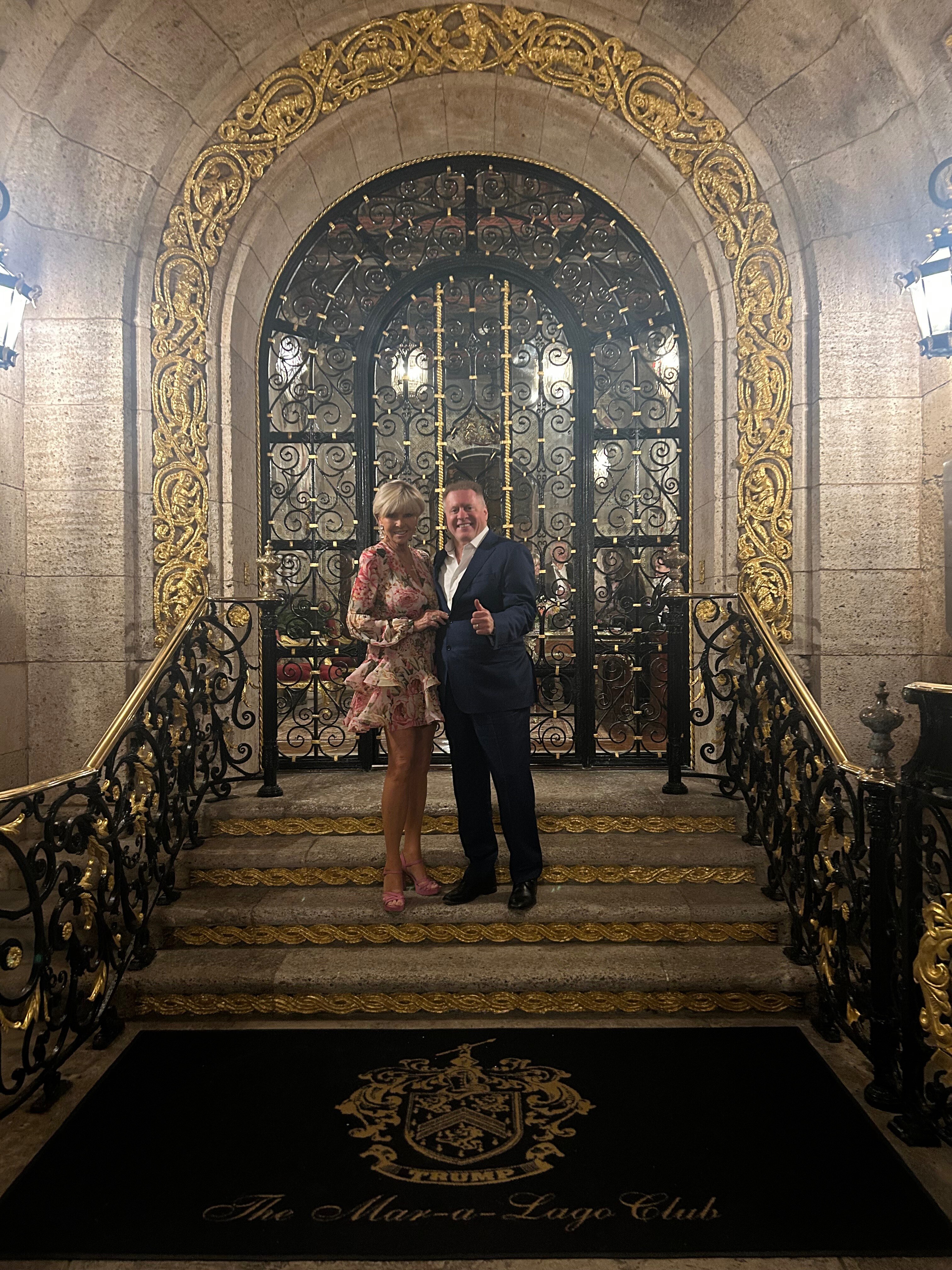 My fav shot at Maralago. Front entrance after dinner tonight! How beautiful is President Trump's fan...