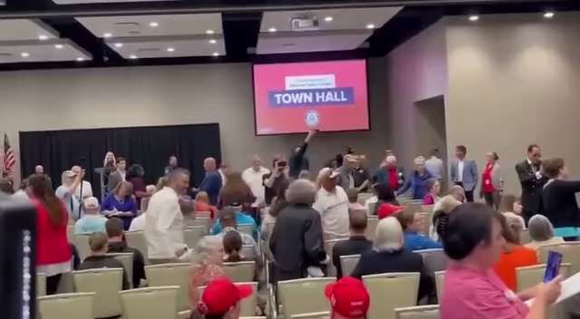 😂 BREAKING: A LIBERAL PROTESTOR WAS JUST TASED AT A TOWN HALL THAT REP. MTG WAS HOSTING. 