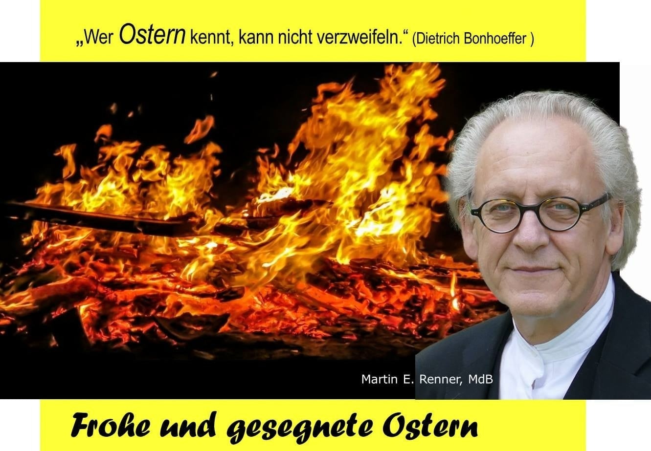 Frohe Ostern.

Das Osterfeuer versinnbildlicht das Ende der Leidenszeit und den Eintritt in das Erlö...