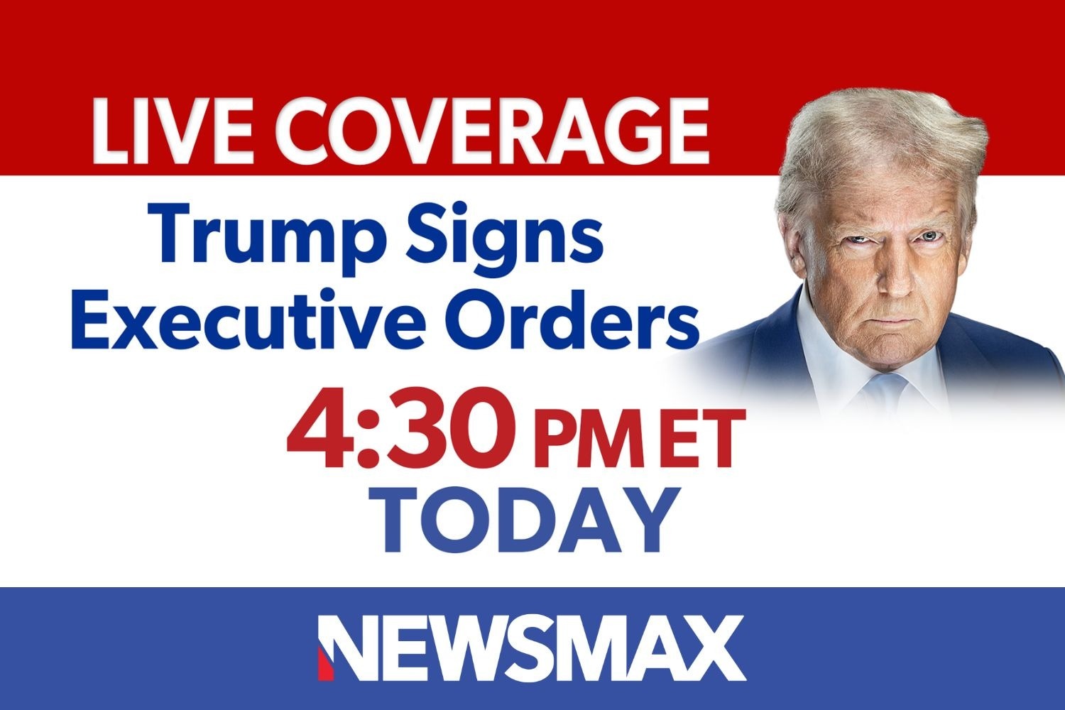 TUNE IN: LIVE coverage as President Donald Trump signs executive orders — TODAY at 4:30 PM ET on NEWSMAX. WATCH: nws.mx/tv 
