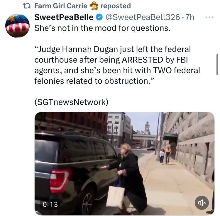 ANOTHER JUDGE ARRESTED
PAM BONDI SAID IT DOESN’T MATTER WHO YOU THINK YOU ARE , NO ONE IS ABOVE THE ...