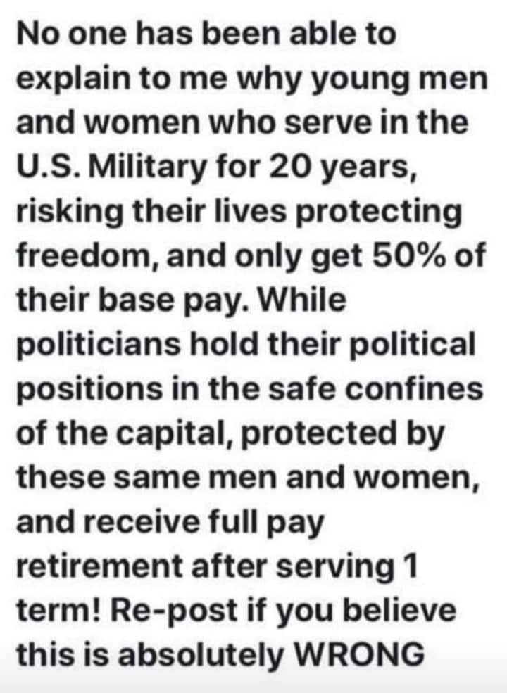 The Congressional House and Senate Members
Should Not Receive Taxpayer Funded Retirement
Benefits, This Was Never Meant To Be A Lifetime Or
Retirement P