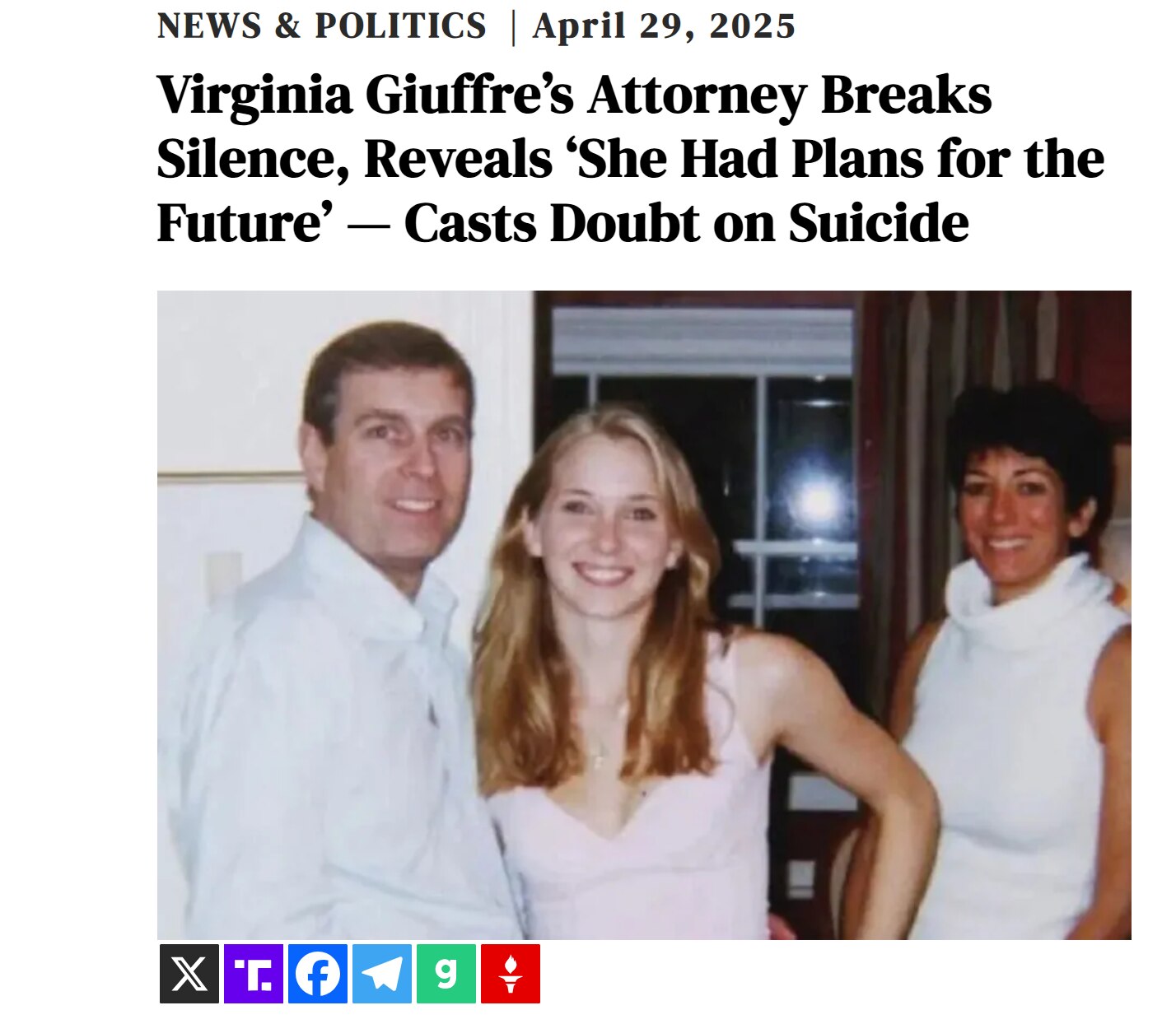 Virginia Giuffre’s Attorney Breaks Silence, Reveals ‘She Had Plans for the Future’ — Casts Doubt on ...