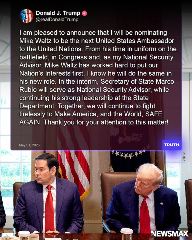 President Trump posted on his Truth Social account that he's nominating Mike Waltz to be U.S. Ambassador to the United Nations and Secretary of State Marco