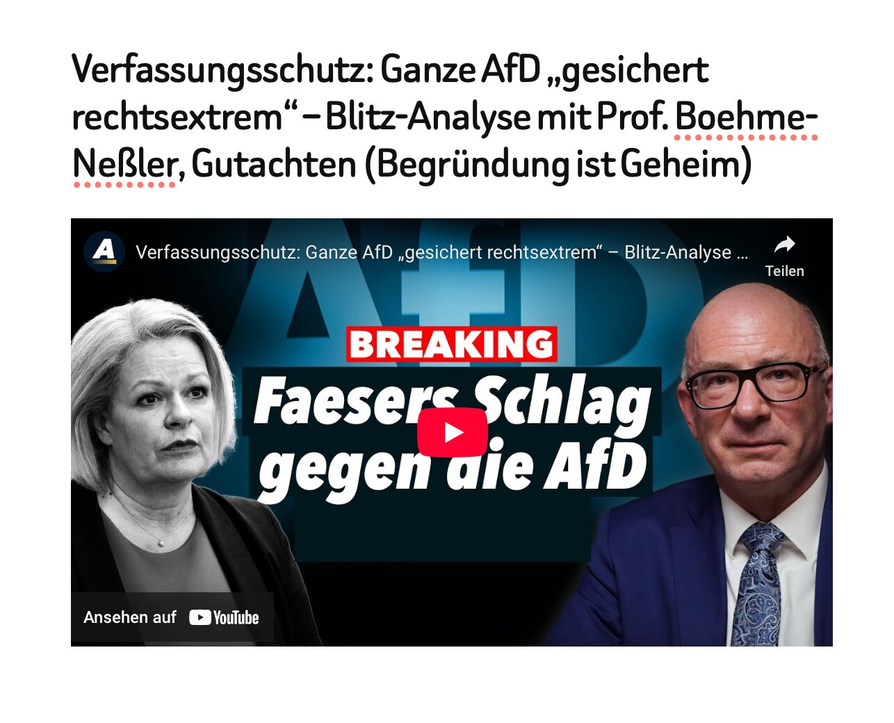 #Verfassungsschutz: Ganze #AfD „#gesichert #rechtsextrem“ – Blitz-#Analyse mit Prof. Boehme-Neßler, ...