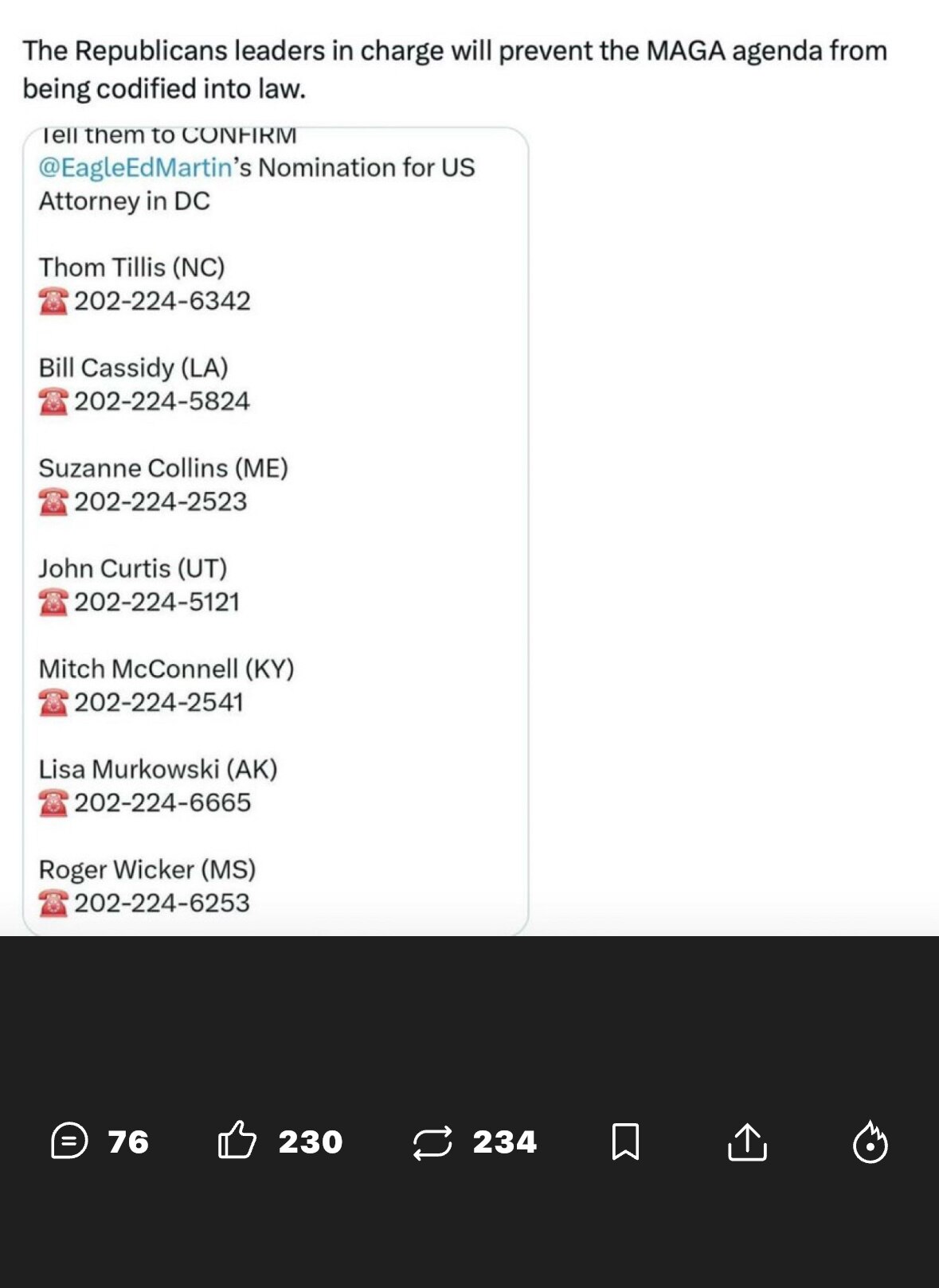 Please everyone following me please call these people and leave them a message. We have to get Trump...