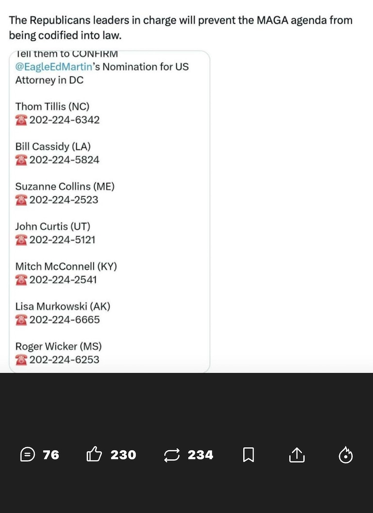Please everyone following me please call these people and leave them a message. We have to get Trumps pick selected. We can’t have a anti Trump liberal jud