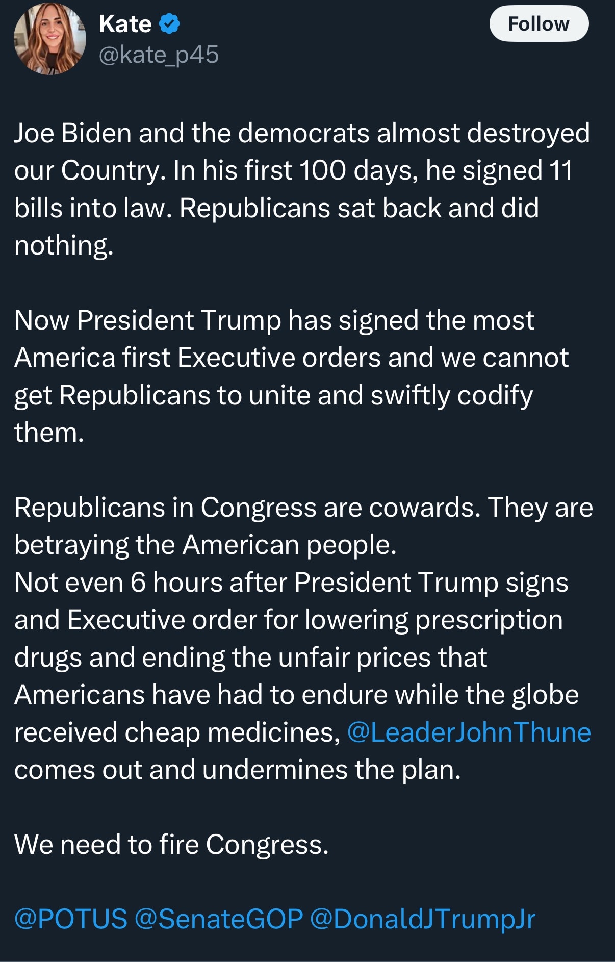 This is the weakest Congress we’ve had in decades. 

Leader John Thune 
Speaker Mike Johnson 

Where...