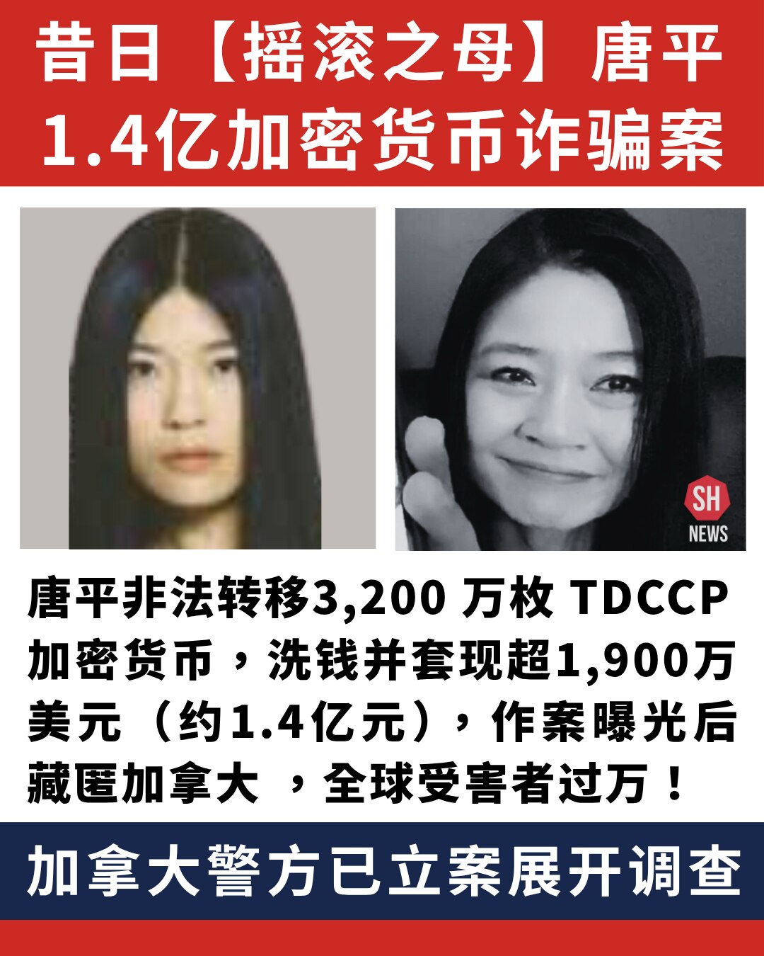 GETTR-【震撼曝光】昔日号称“摇滚之母”的唐平与同案犯齐馥伟，非法转移 3,200 万枚 TDCCP 灭共币，通过 306 个钱包洗钱并套现超 1,900 万美元（约 1.4 亿元）。 案发后，两...