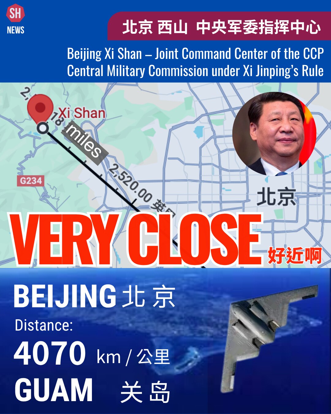 Beijing Xi Shan – CCP’s top military nerve center, located just 2520 miles from Guam.  
It’s not jus...