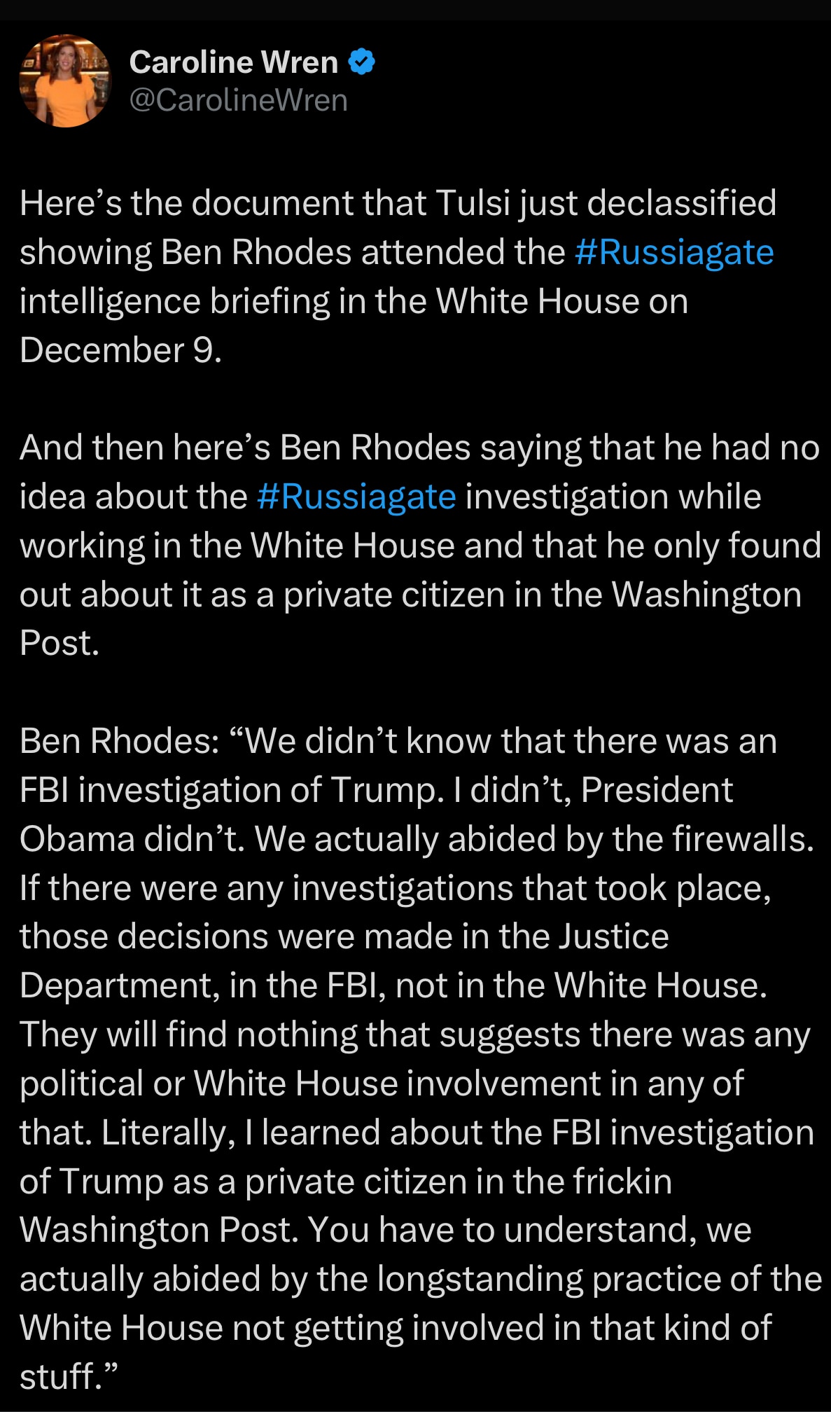Ben Rhodes Bald Faced Lie 

https://x.com/carolinewren/status/1946287809171464461?s=42