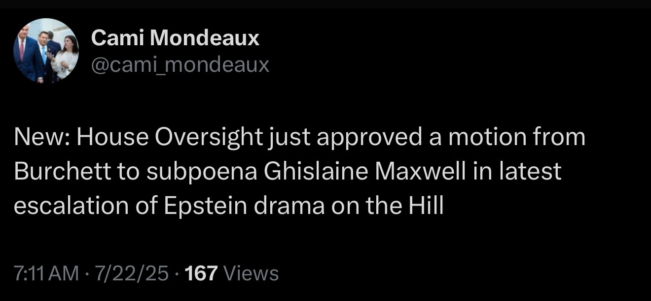 House Oversight just approved a motion to subpoena Ghislaine Maxwell.
