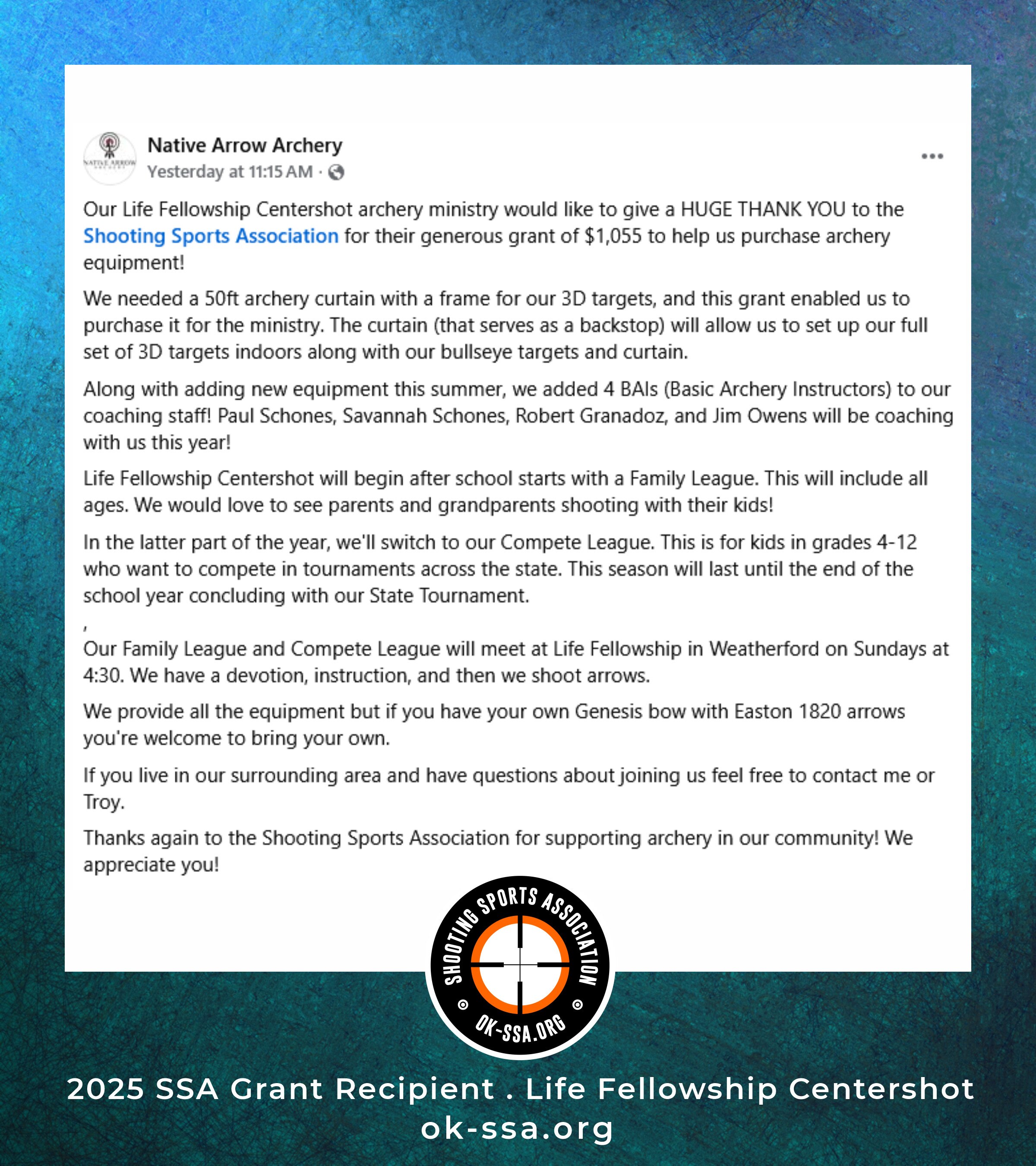 Strengthening Families Through Archery!
We are proud to support ministries like Life Fellowship
Cent...