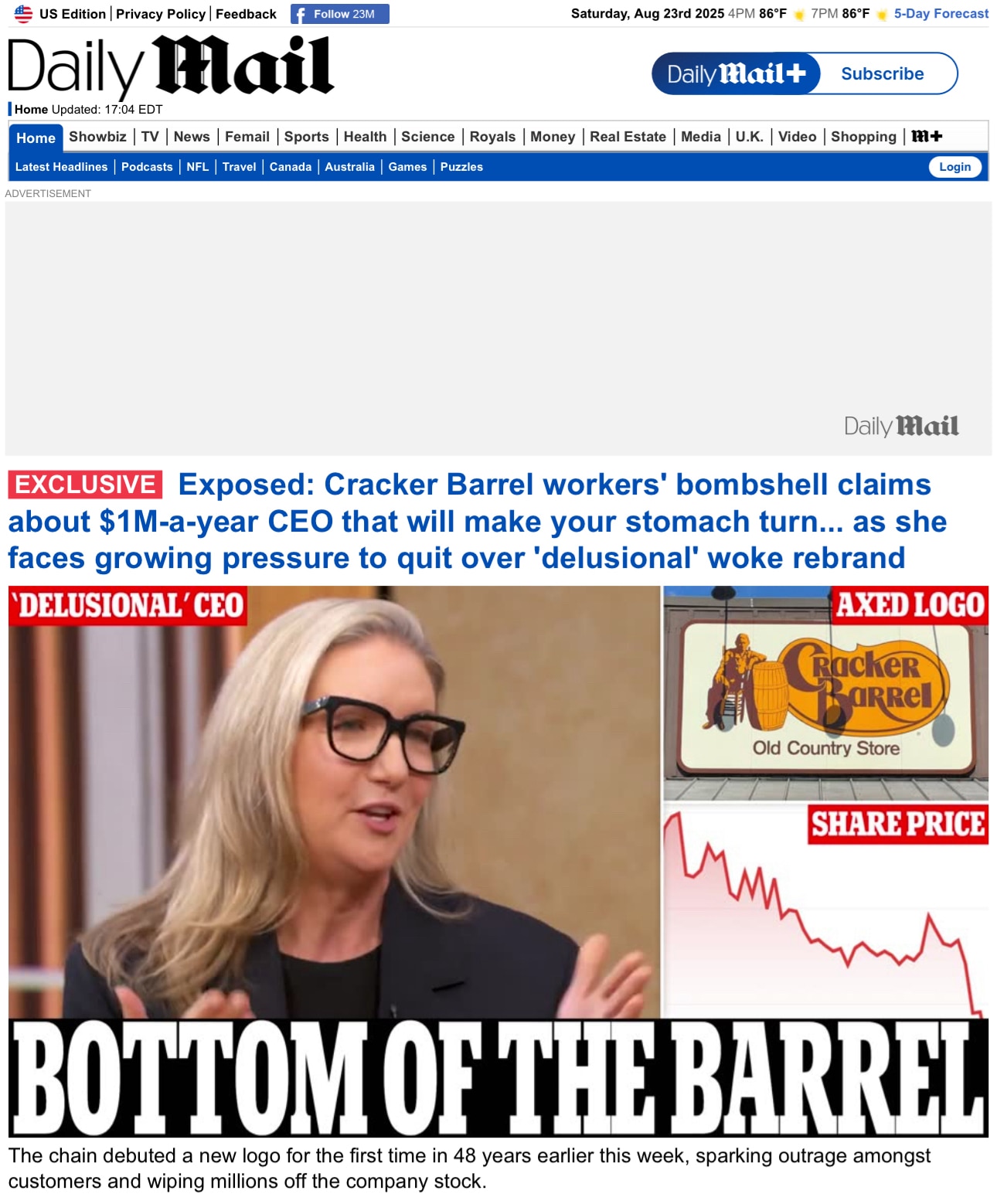Turf Her Out 

https://www.dailymail.co.uk/news/article-15028009/Cracker-Barrel-bombshell-CEO-delusi...