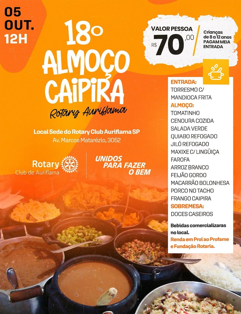 18º Almoço Caipira – Rotary Club de Auriflama - Distrito 4480

No próximo dia 05 de outubro de 2025,...