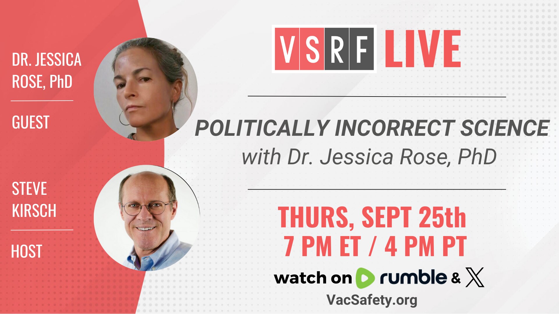 🚨 TONIGHT — She’s back. 🔥
Dr. Jessica Rose joins #VSRFLive for Politically Incorrect Science with ...