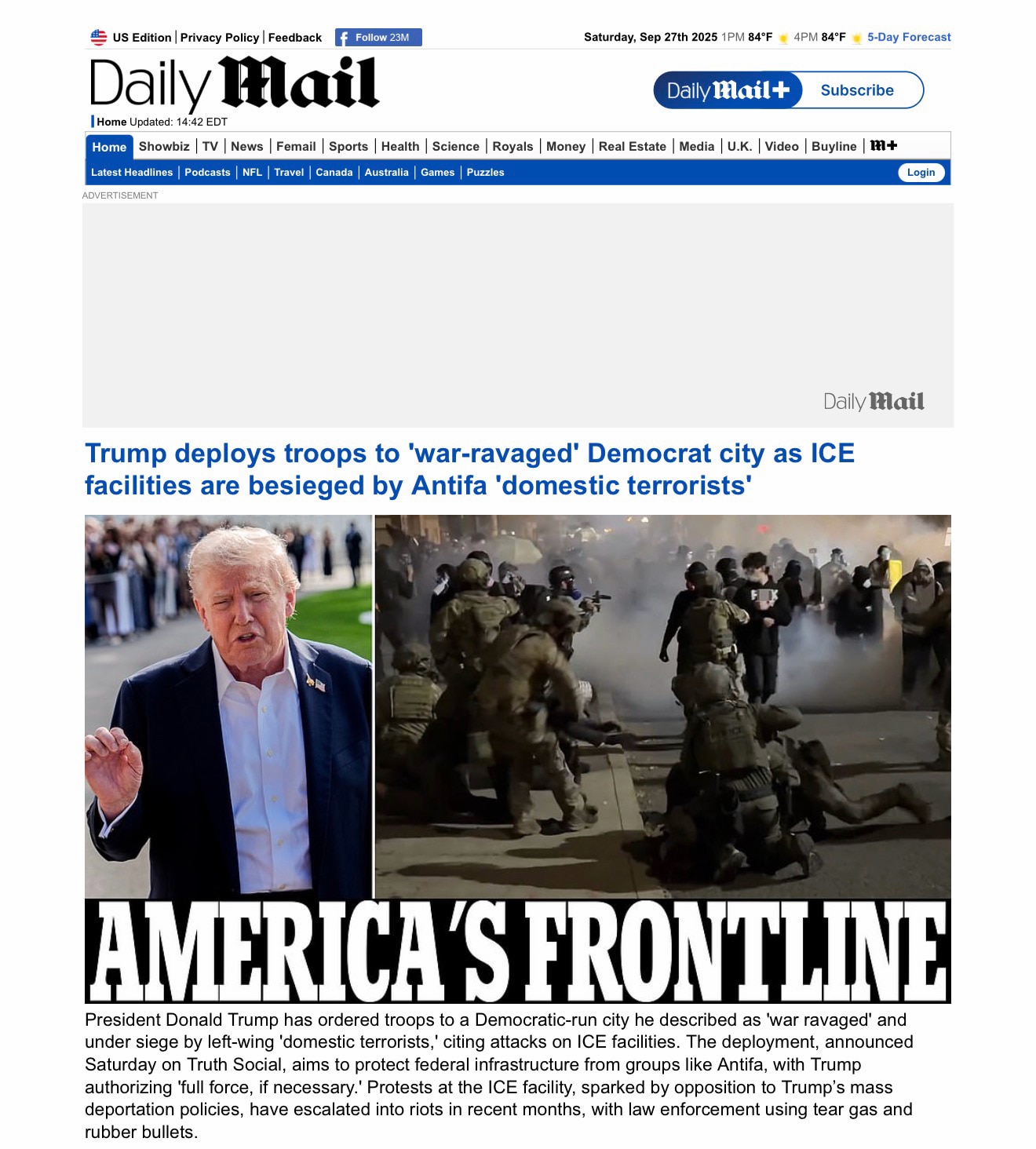 Going to War — in Portland, Against ANTIFA 

https://www.dailymail.co.uk/news/article-15139923/donal...