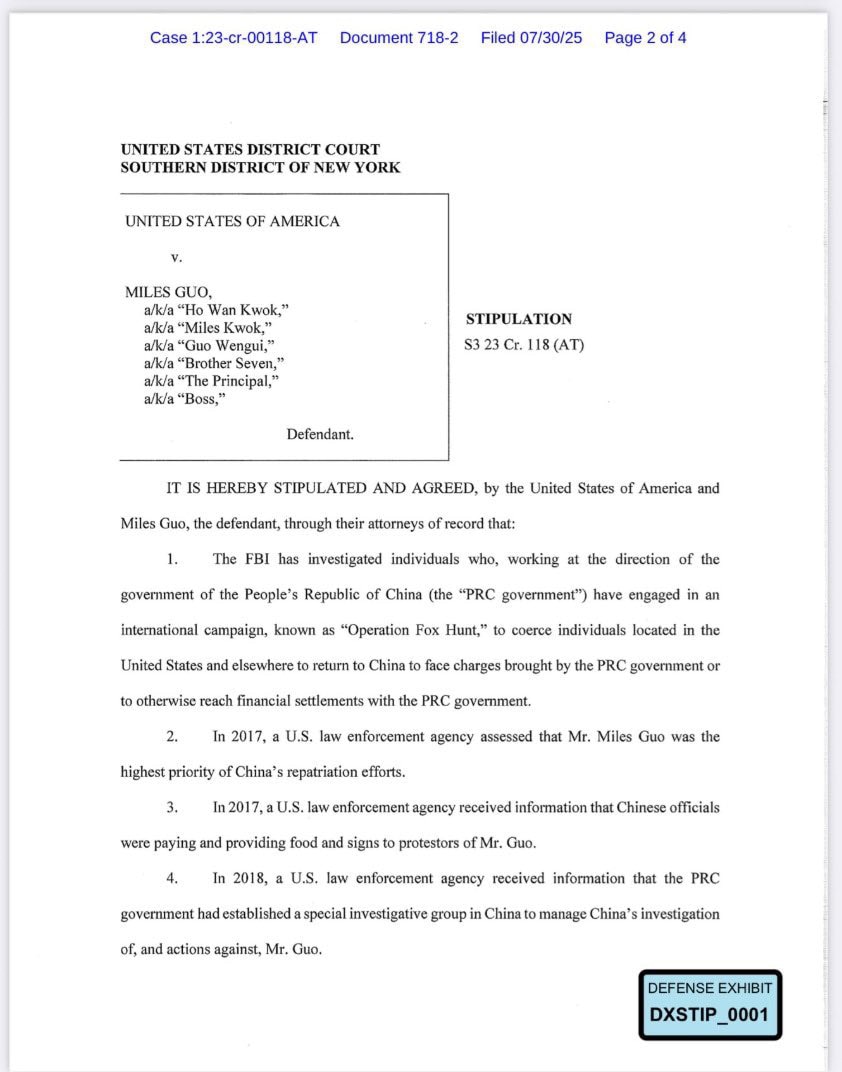 🚨 Official U.S. Court Filing Confirms CCP’s Global Persecution of Miles Guo

📜 Exhibit B – U.S. Di...