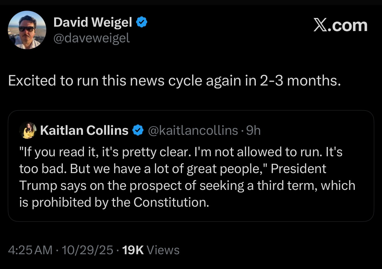 Weigel Been Around Long Enough to Know ‘It Ain’t Over Til It’s Over ‘ —This is the Great Unmasking —...